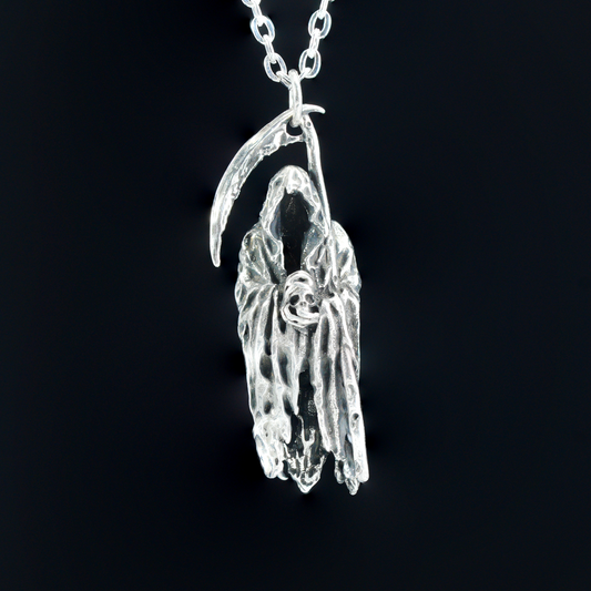 Gothic Grim Reaper Pendant, Dark Amulet Necklace, Hooded Scythe Figure Jewelry, Punk Occult Style for Gothic Outfit & Spiritual Wearers