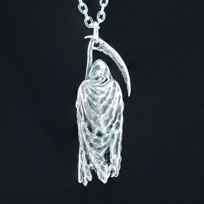 Gothic Grim Reaper Pendant, Dark Amulet Necklace, Hooded Scythe Figure Jewelry, Punk Occult Style for Gothic Outfit & Spiritual Wearers