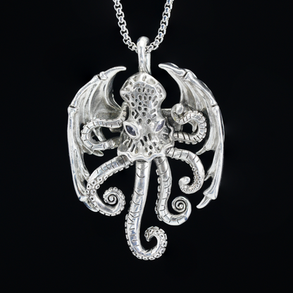 Cthulhu Tentakel Anhänger Halskette | Gotisches geflügeltes Oktopus-Amulett | Dark Fantasy Schmuck
