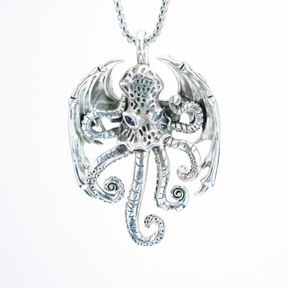 Cthulhu Tentakel Anhänger Halskette | Gotisches geflügeltes Oktopus-Amulett | Dark Fantasy Schmuck