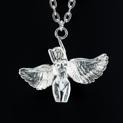 Flying Wing Goddess Pendant Necklace – Feminine Power Sculpture, Retro Style, Statement Jewelry for Women