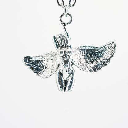 Flying Wing Goddess Pendant Necklace – Feminine Power Sculpture, Retro Style, Statement Jewelry for Women