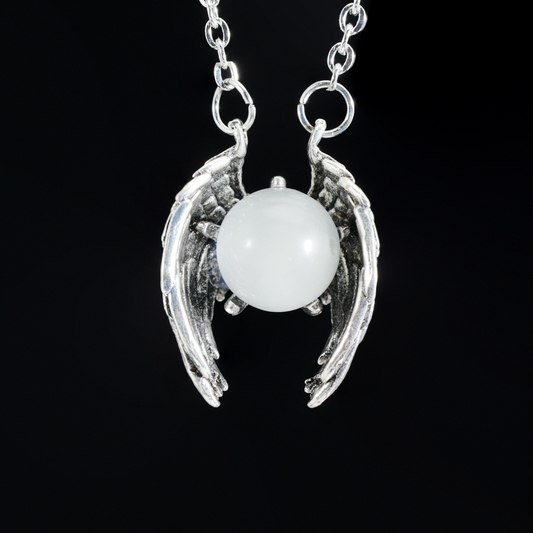 Guardian Wing Crystal Pendant, Gothic Amulet Necklace, Dark Aesthetic Jewelry, Angel Wings Charm, Spiritual Talisman Necklace