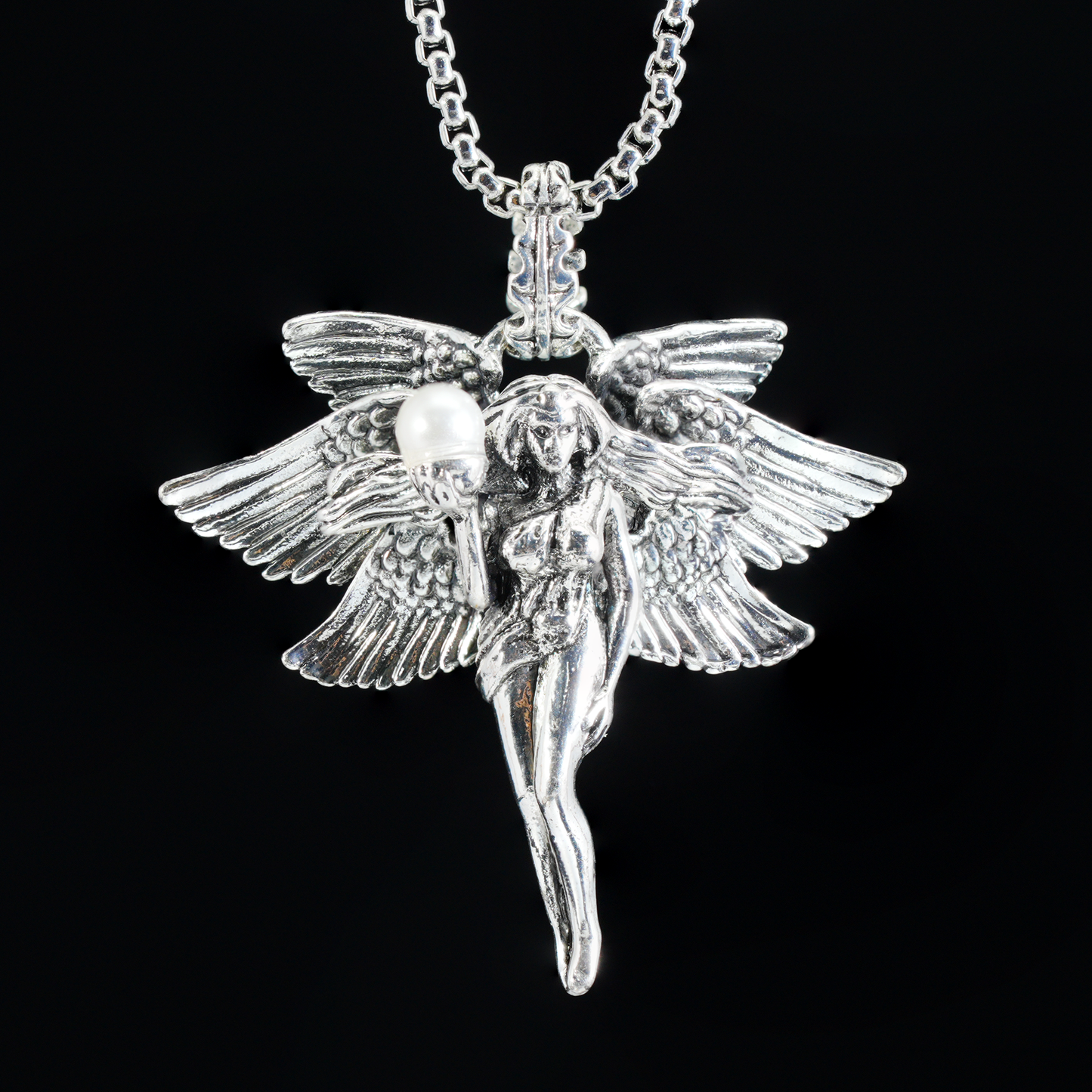 Winged Goddess Pendant | Mystical Amulet Necklace | Vintage Artistic Sculpted Charm | Handmade Statement Jewelry