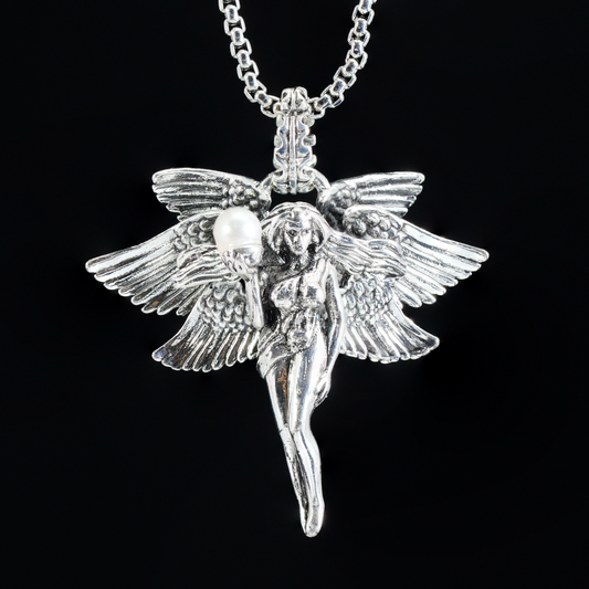 Winged Goddess Pendant | Mystical Amulet Necklace | Vintage Artistic Sculpted Charm | Handmade Statement Jewelry