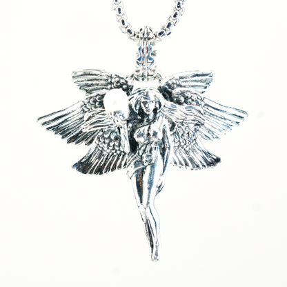 Winged Goddess Pendant | Mystical Amulet Necklace | Vintage Artistic Sculpted Charm | Handmade Statement Jewelry