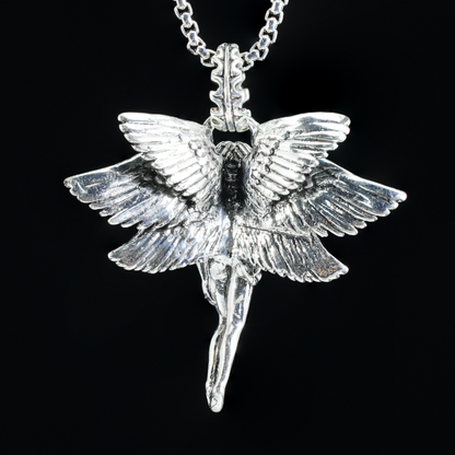 Winged Goddess Pendant | Mystical Amulet Necklace | Vintage Artistic Sculpted Charm | Handmade Statement Jewelry