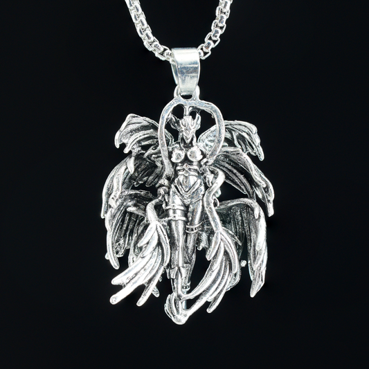 Fallen Valkyrie Winged Pendant, Norse Myth Warrior Necklace, Gothic Goddess Amulet, Dark Style Jewelry, Retro Carved Statement Piece