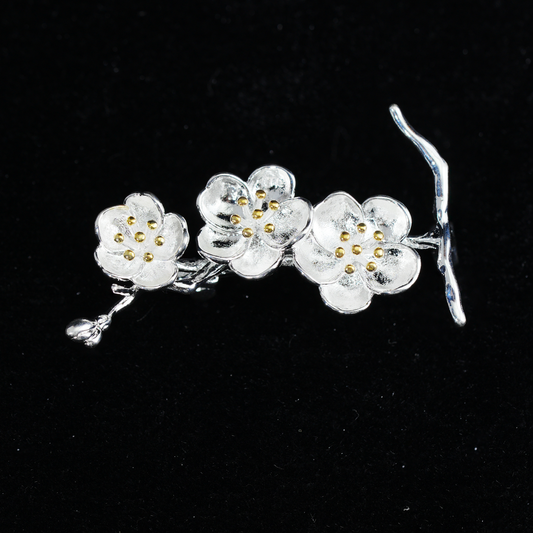 Peach Blossom Brooch for Women | Floral Oriental Style Pin | Vintage Silver-Tone Romantic Brooch | Spring Jewelry Gift