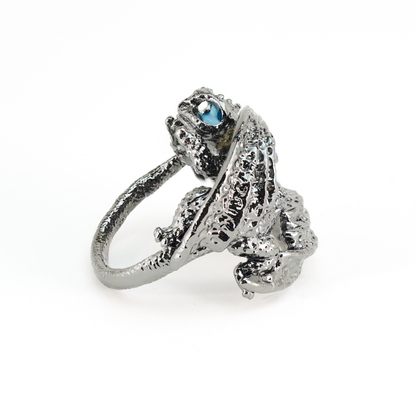 Fantasy Dragon Ring | Night Blue Eye Accent | Trendy Statement Jewelry | Protective Totem Gift for Couples