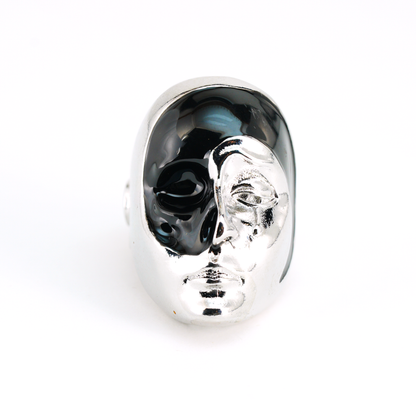 Half Mask Drama Ring | Emotional Face Sculpture Jewelry | Gothic Statement Ring