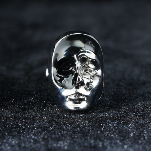 Half Mask Drama Ring | Emotional Face Sculpture Jewelry | Gothic Statement Ring