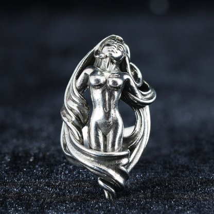 Göttinnen-Skulptur-Ring | Künstlerisches spirituelles Amulett | Symbol des weiblichen Erwachens | Schmuck im Gothic-Stil