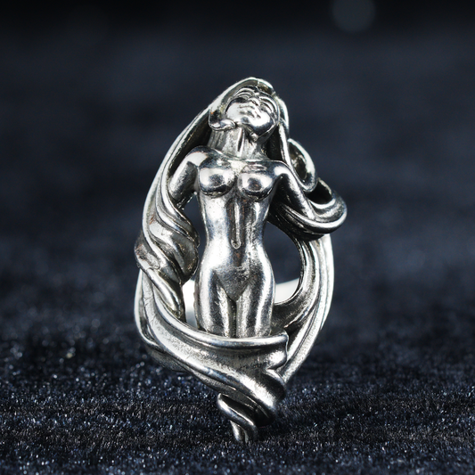 Goddess Sculpture Ring | Artistic Spiritual Amulet | Feminine Awakening Symbol | Gothic Style Jewelry