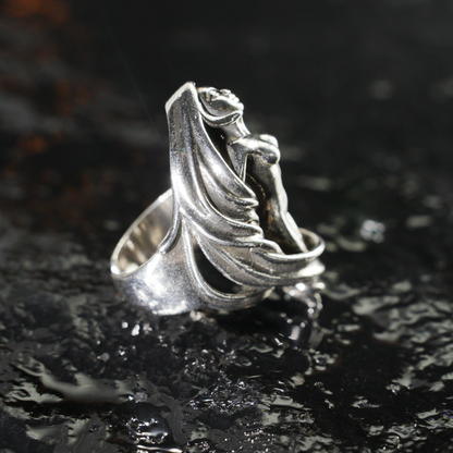 Göttinnen-Skulptur-Ring | Künstlerisches spirituelles Amulett | Symbol des weiblichen Erwachens | Schmuck im Gothic-Stil
