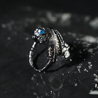 Fantasy Dragon Ring | Night Blue Eye Accent | Trendy Statement Jewelry | Protective Totem Gift for Couples
