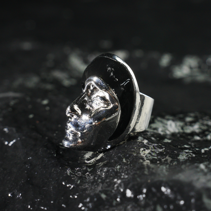 Half Mask Drama Ring | Emotional Face Sculpture Jewelry | Gothic Statement Ring