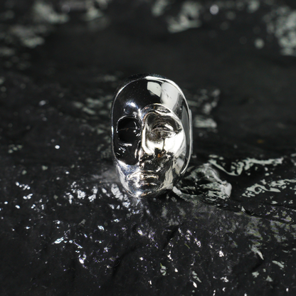 Half Mask Drama Ring | Emotional Face Sculpture Jewelry | Gothic Statement Ring