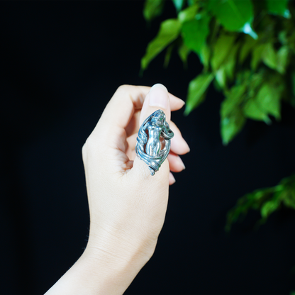 Göttinnen-Skulptur-Ring | Künstlerisches spirituelles Amulett | Symbol des weiblichen Erwachens | Schmuck im Gothic-Stil