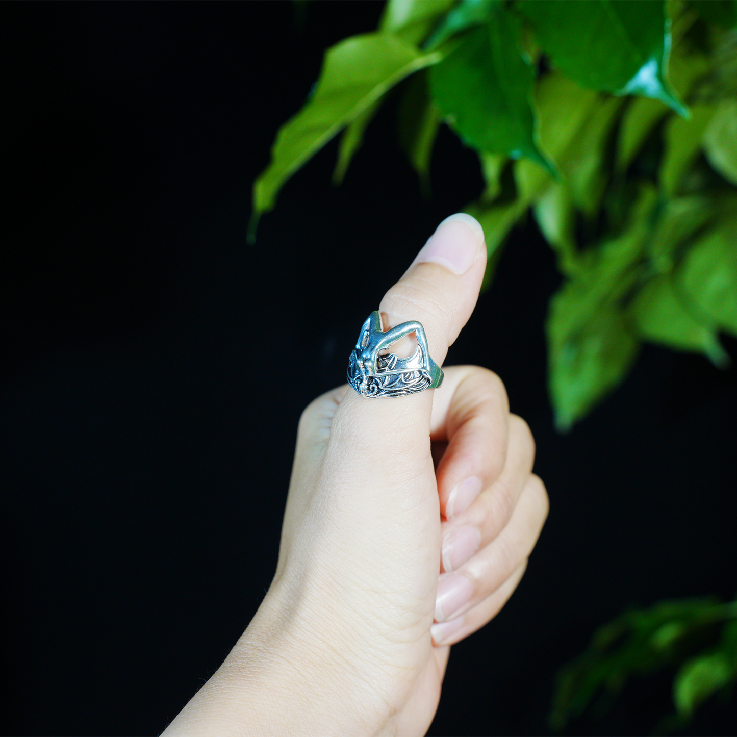 Gothic Bat Wing Goddess Ring,Dark Fantasy Art Jewelry,Spiritual Amulet Design for Gothic Fashion