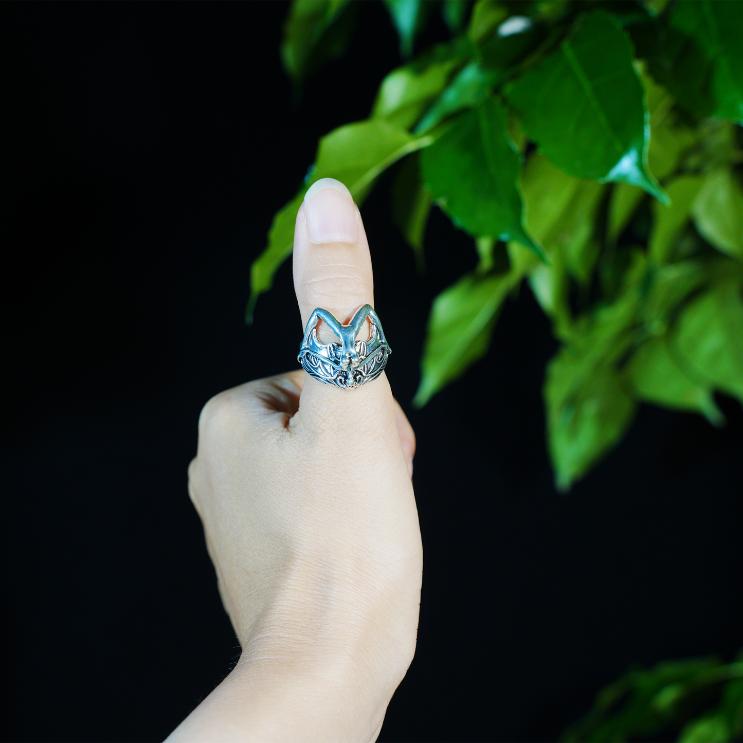 Gothic Bat Wing Goddess Ring,Dark Fantasy Art Jewelry,Spiritual Amulet Design for Gothic Fashion