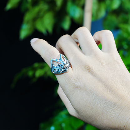 Gothic Bat Wing Goddess Ring,Dark Fantasy Art Jewelry,Spiritual Amulet Design for Gothic Fashion