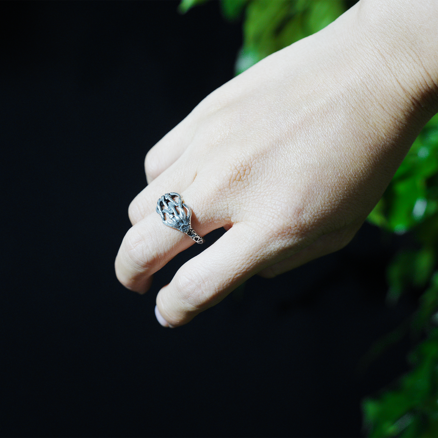 Skeleton Hands Ring, Gothic Horror Style, Statement Adjustable Jewelry for Alternative Fashion Lovers