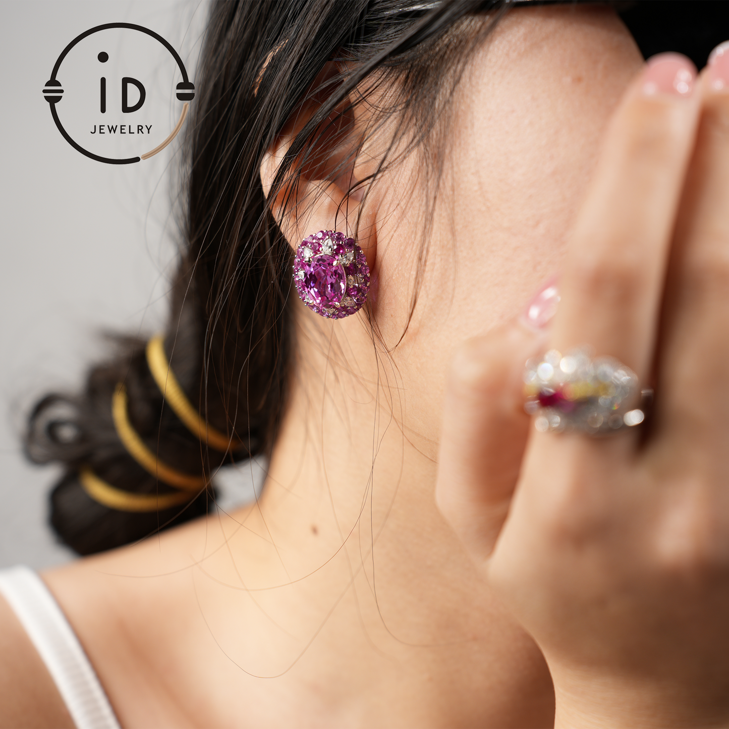 Large-Carat Pink-Blue Sapphire Earrings, 18K Gold Plated, Perfect for Women and Special Occasions