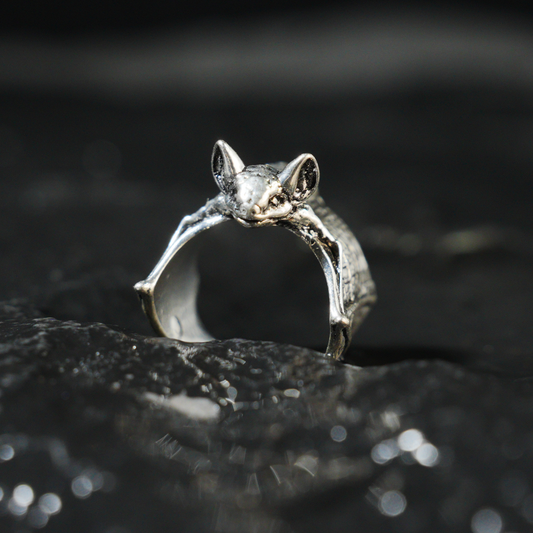 gothic bat ring, symbolic protection accessory, handcrafted statement ring for night spirits