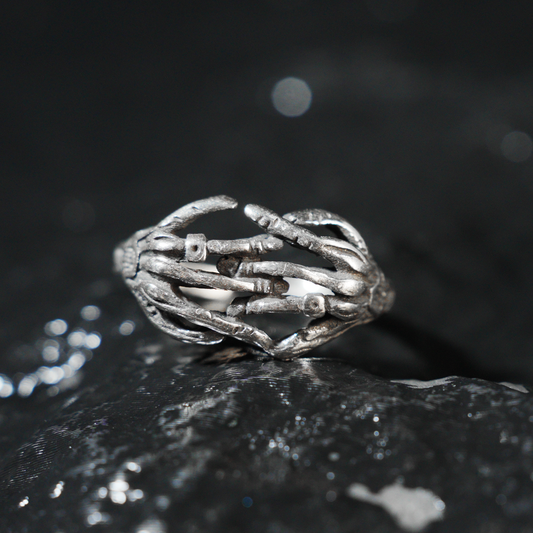 Skeleton Hands Ring, Gothic Horror Style, Statement Adjustable Jewelry for Alternative Fashion Lovers