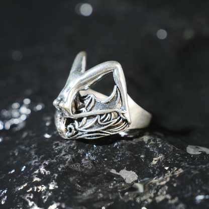 Gothic Bat Wing Goddess Ring,Dark Fantasy Art Jewelry,Spiritual Amulet Design for Gothic Fashion
