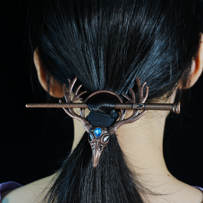 Vintage Mystical Deer Antler Hairpin with Gemstone Accents, Unique Animal Element Hair Clip for Daily and Special Occasions