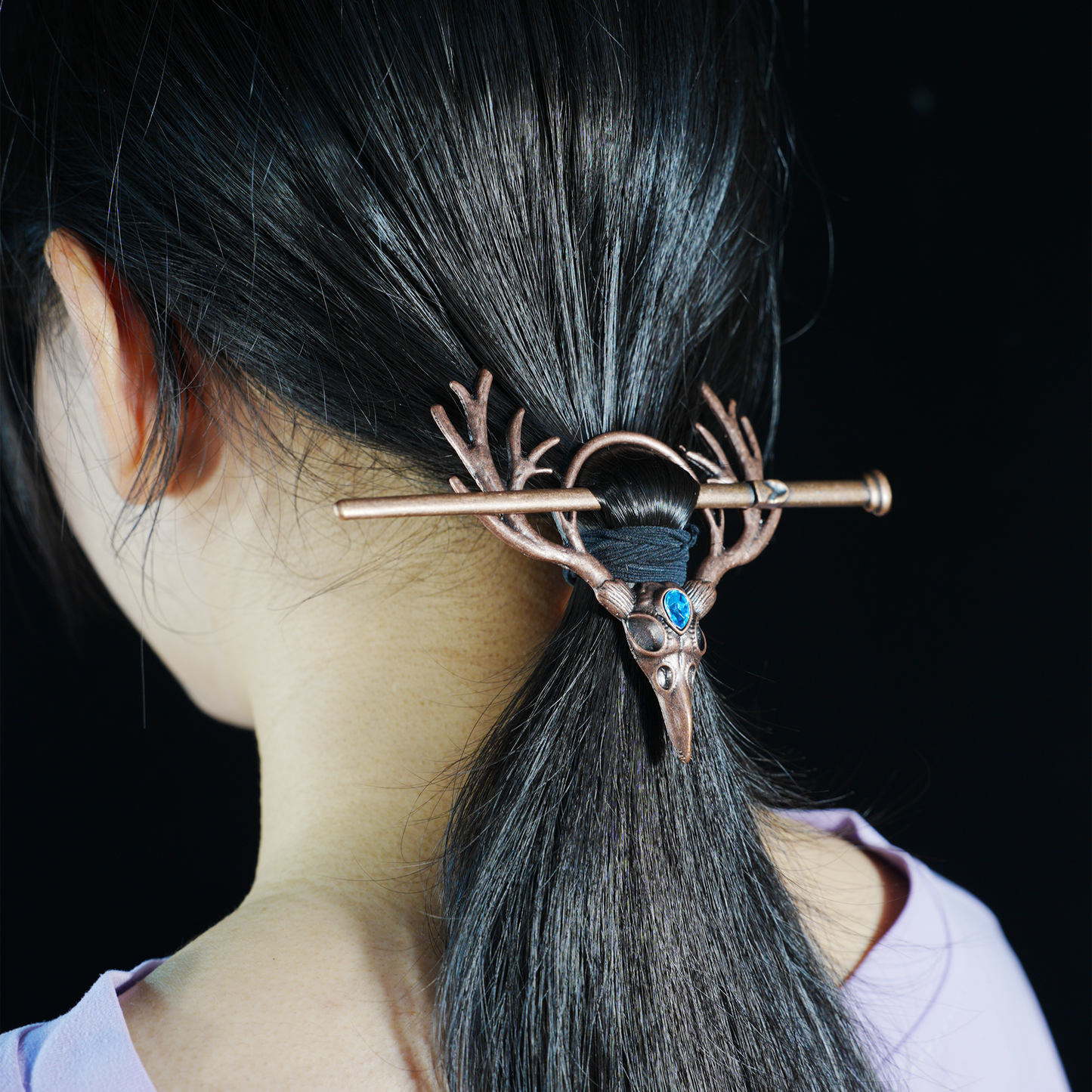 Vintage Mystical Deer Antler Hairpin with Gemstone Accents, Unique Animal Element Hair Clip for Daily and Special Occasions