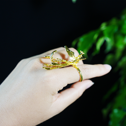 Mythical Phoenix Ring, Gold Bird Statement Jewelry, Artistic Handmade Ring, Fantasy Ring for Women, Spirit Rebirth Symbol