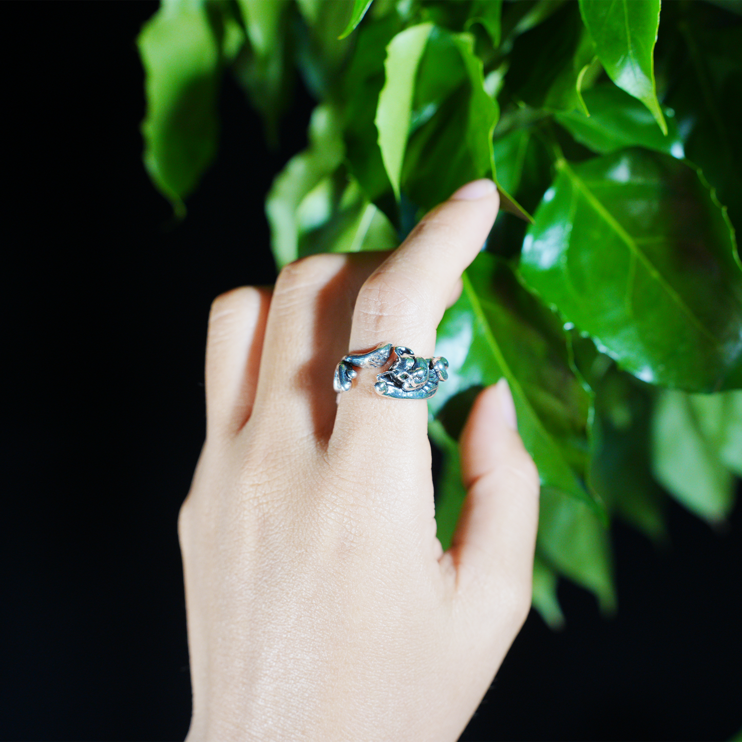 Sleeping Cat Ring, Handmade Spiritual Jewelry, Cute Cat Lover Gift, Unisex Silver Cat Ring