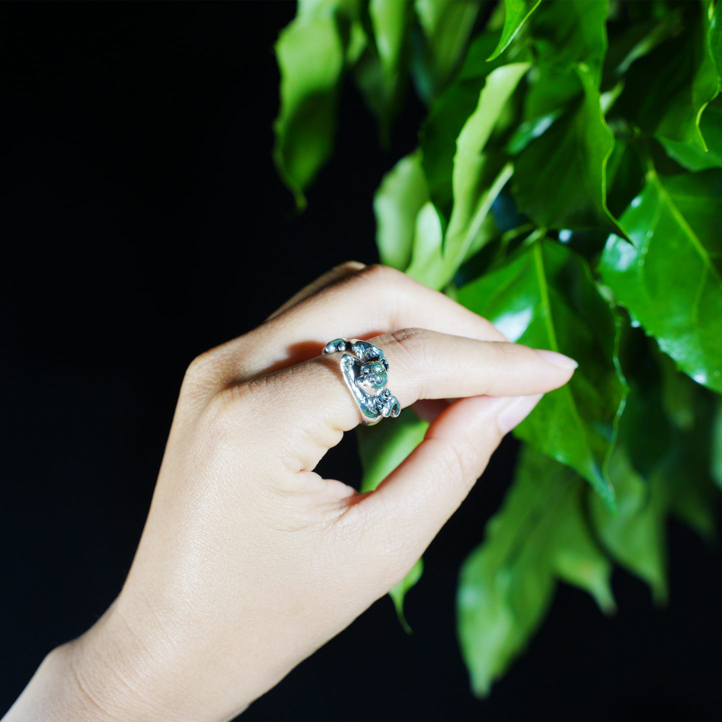 Sleeping Cat Ring, Handmade Spiritual Jewelry, Cute Cat Lover Gift, Unisex Silver Cat Ring