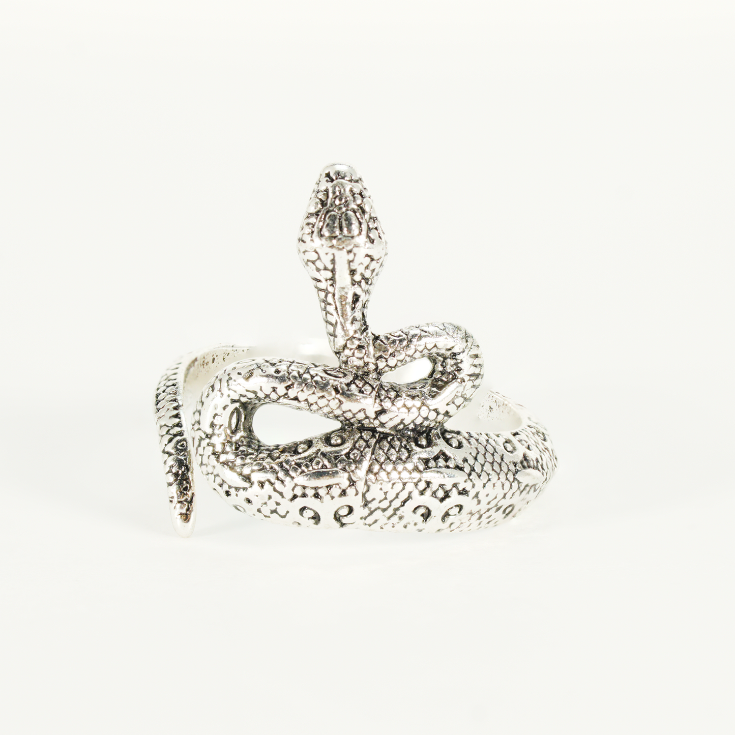 Coiled Snake Ring, Textured Reptile Pattern, Totem Style Open Band for Men & Women