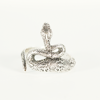 Coiled Snake Ring, Textured Reptile Pattern, Totem Style Open Band for Men & Women