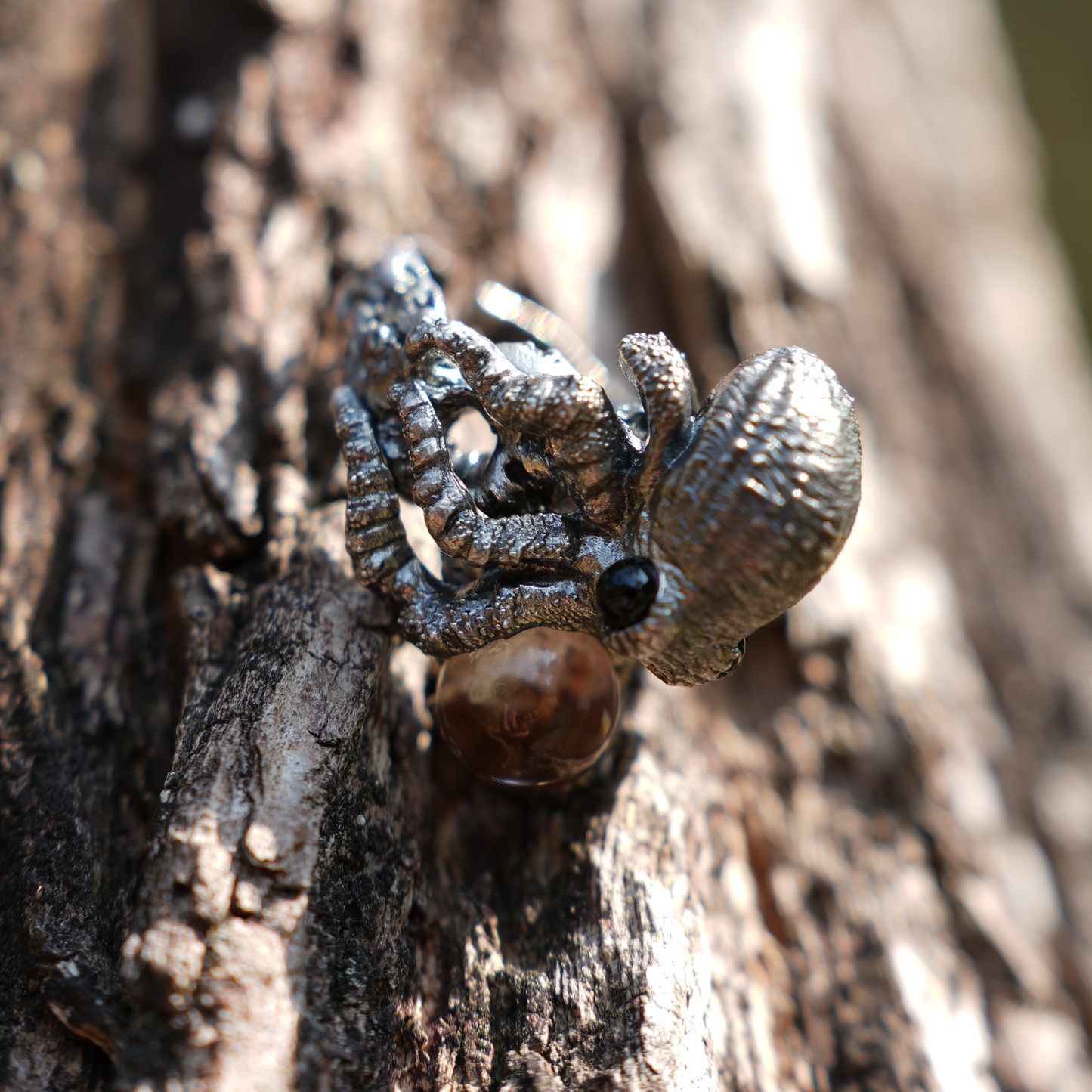 925 Sterling Silver Octopus Ring with Phantom Quartz | Handmade Ocean-Inspired Jewelry | Fantasy Statement Ring Gift