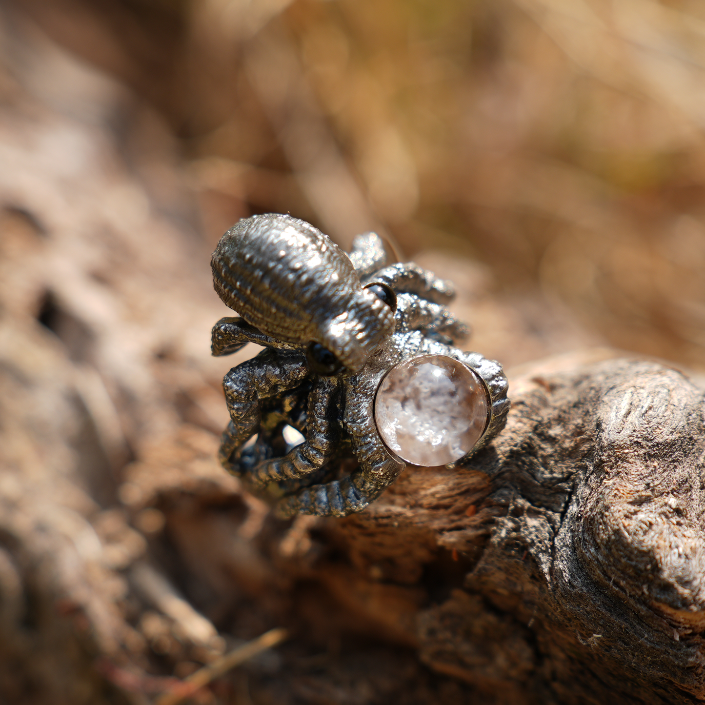 925 Sterling Silver Octopus Ring with Phantom Quartz | Handmade Ocean-Inspired Jewelry | Fantasy Statement Ring Gift