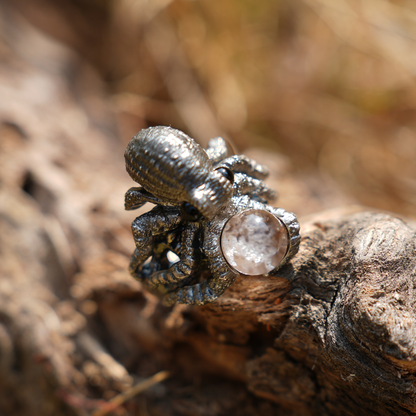 925 Sterling Silver Octopus Ring with Phantom Quartz | Handmade Ocean-Inspired Jewelry | Fantasy Statement Ring Gift