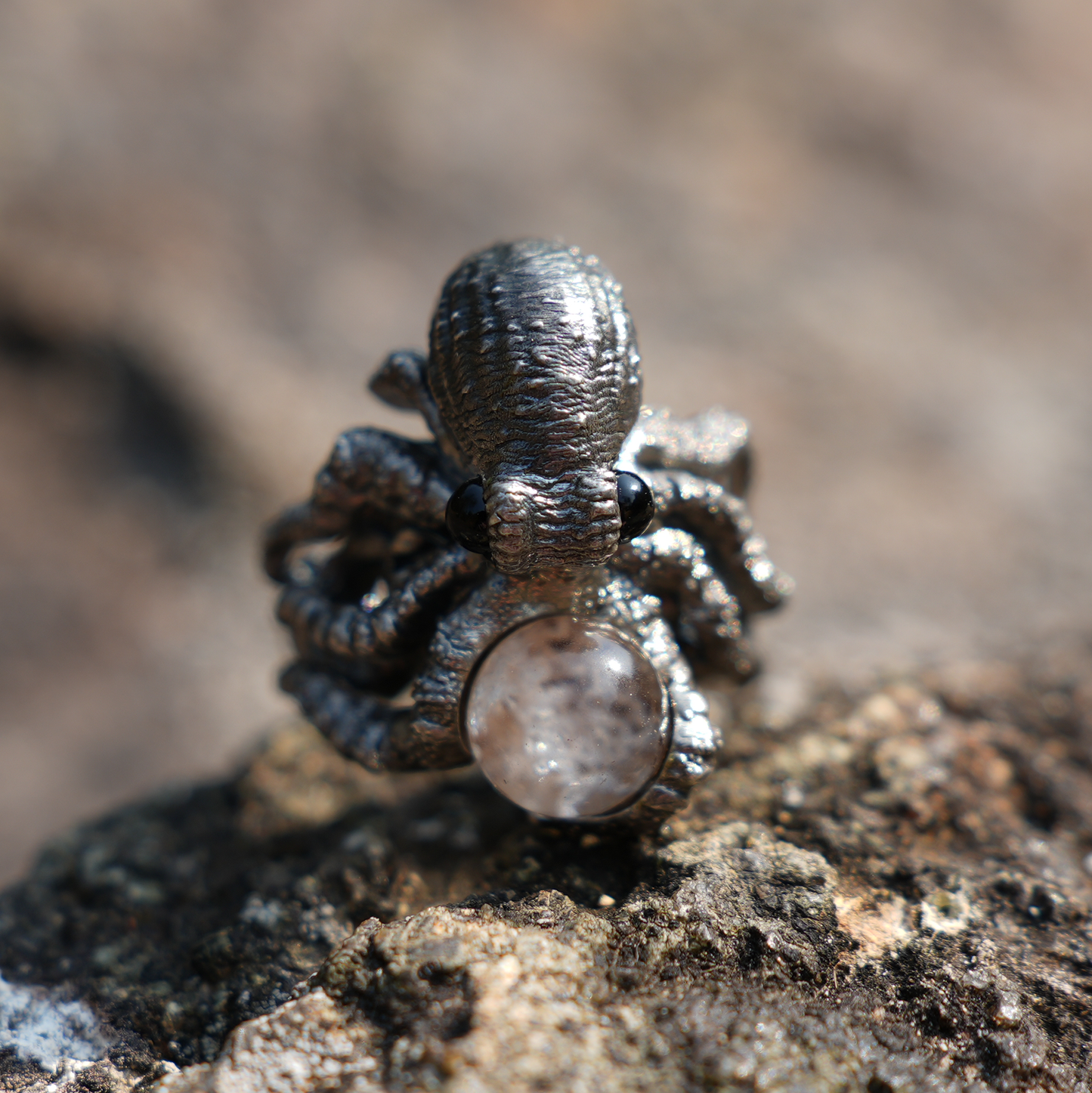 925 Sterling Silver Octopus Ring with Phantom Quartz | Handmade Ocean-Inspired Jewelry | Fantasy Statement Ring Gift