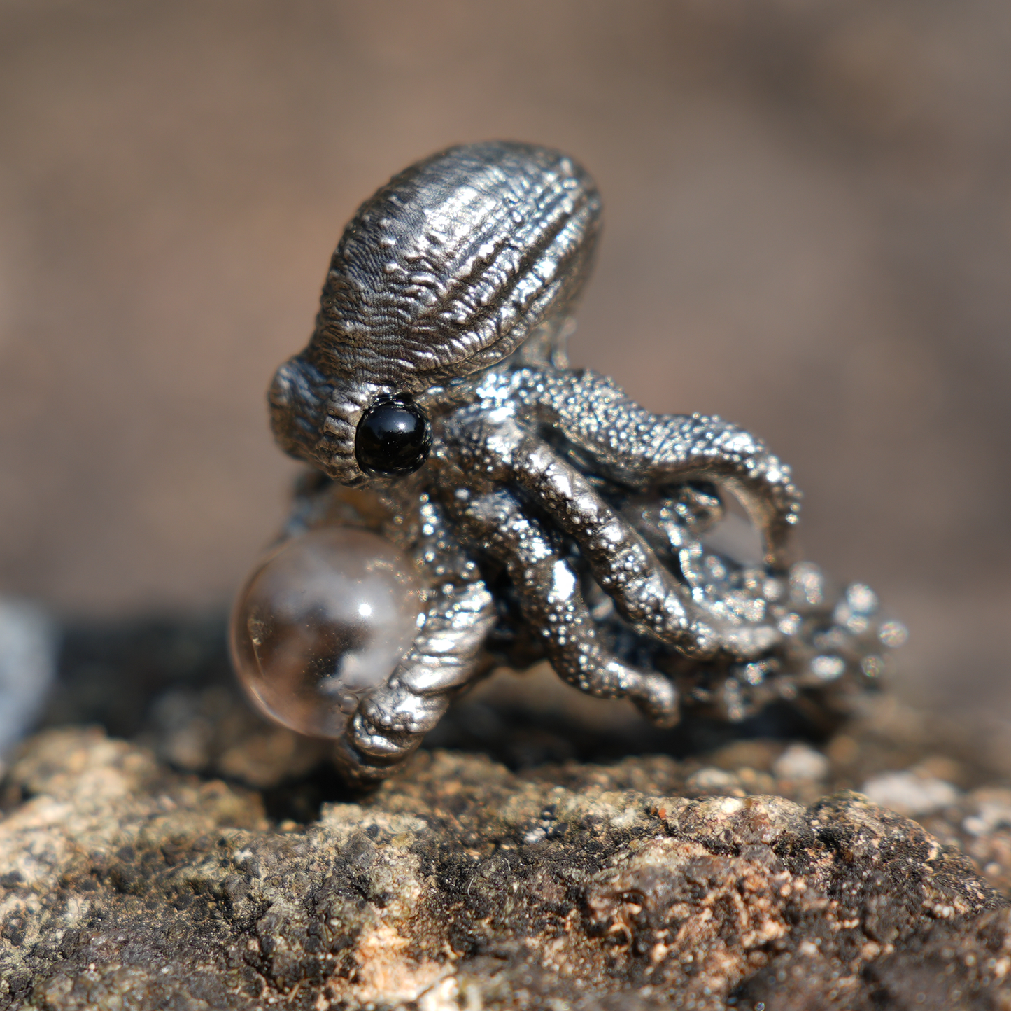 925 Sterling Silver Octopus Ring with Phantom Quartz | Handmade Ocean-Inspired Jewelry | Fantasy Statement Ring Gift