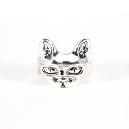 Cat Ring Set, 3 Stackable Cat Face Rings, Totem Animal Jewelry, Bold Gothic Style for Daily Wear & Statement Looks