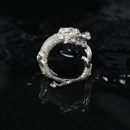 Dragon Ring, Vintage Sculpted Dragon Jewelry, Totem Protection Amulet, Fantasy Gift for Her