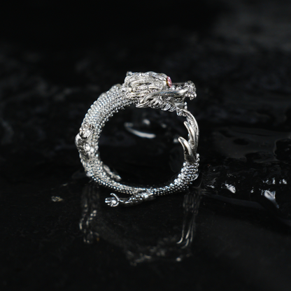 Dragon Ring, Vintage Sculpted Dragon Jewelry, Totem Protection Amulet, Fantasy Gift for Her