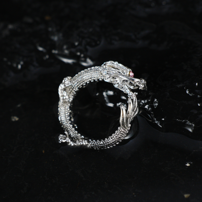 Dragon Ring, Vintage Sculpted Dragon Jewelry, Totem Protection Amulet, Fantasy Gift for Her