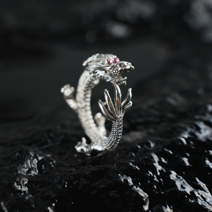 Dragon Ring, Vintage Sculpted Dragon Jewelry, Totem Protection Amulet, Fantasy Gift for Her