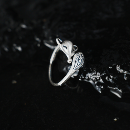 Adjustable Silver Fox Ring, Cute Minimalist Fox Design, Handmade Ring Gift for Her