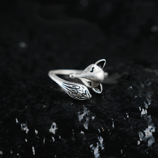 Adjustable Silver Fox Ring, Cute Minimalist Fox Design, Handmade Ring Gift for Her